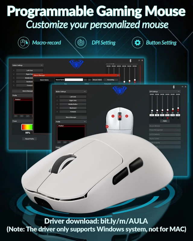 Alt view image 7 of 7 - SC800 Wireless Gaming Mouse, White Gaming Mice & 26000 DPI, 37g