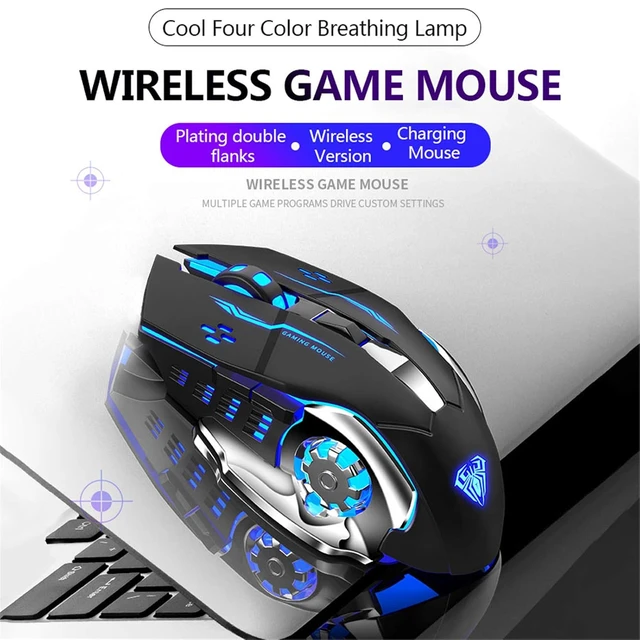 Alt view image 2 of 7 - SC100 Silent Wireless Gaming Mouse Rechargeable, with Side Buttons, LED Backlit, DPI Adjustable, 2.4G Wireless Optical Computer Mice Punk Cool Mouse for Games/Work (Black)