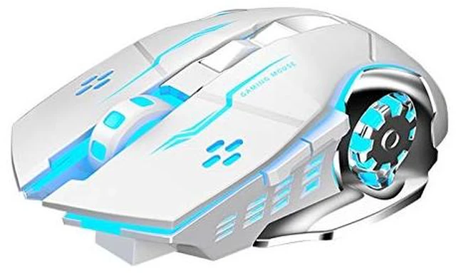 Alt view image 2 of 7 - SC100 Silent White Wireless Mouse Rechargeable, RGB LED Backlit, DPI Adjustable, 2.4G Wireless Optical Computer Gaming Mice with USB Receiver, Punk Cool Mouse for Office/Games