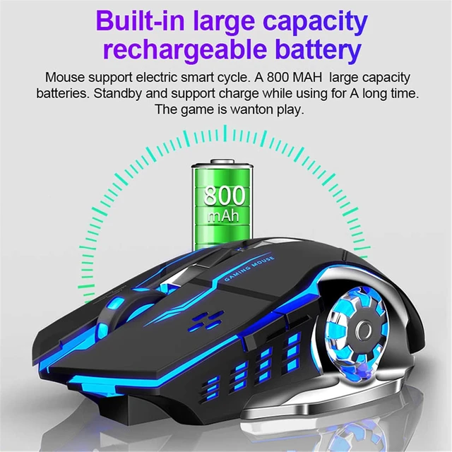 Alt view image 4 of 7 - SC100 Silent Wireless Gaming Mouse Rechargeable, with Side Buttons, LED Backlit, DPI Adjustable, 2.4G Wireless Optical Computer Mice Punk Cool Mouse for Games/Work (Black)