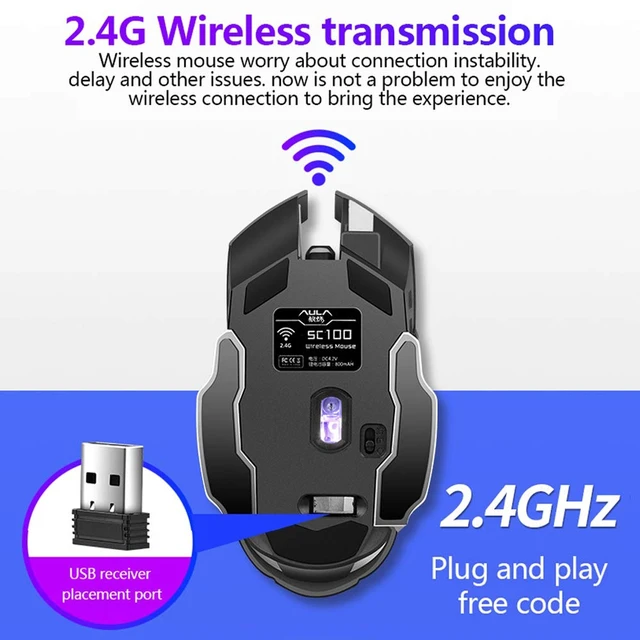 Alt view image 5 of 7 - SC100 Silent White Wireless Mouse Rechargeable, RGB LED Backlit, DPI Adjustable, 2.4G Wireless Optical Computer Gaming Mice with USB Receiver, Punk Cool Mouse for Office/Games