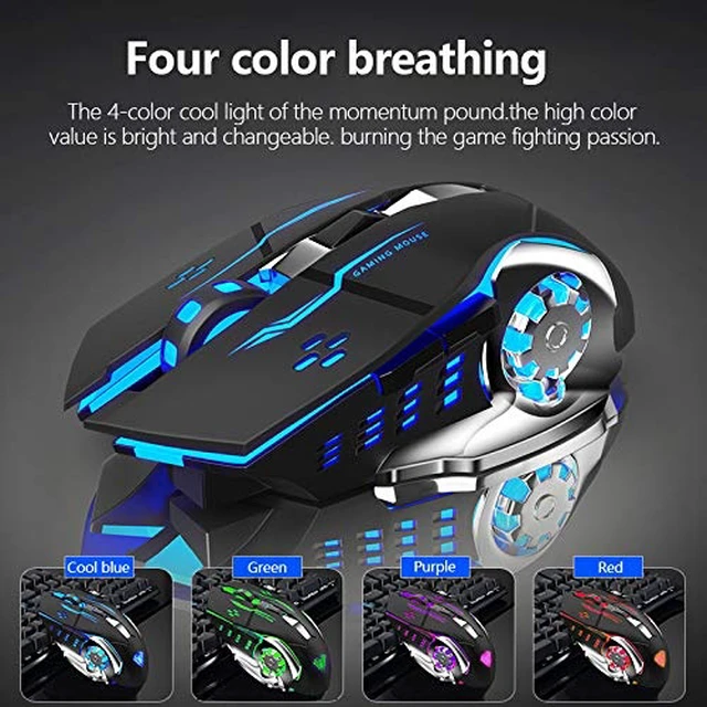 Alt view image 6 of 7 - SC100 Silent White Wireless Mouse Rechargeable, RGB LED Backlit, DPI Adjustable, 2.4G Wireless Optical Computer Gaming Mice with USB Receiver, Punk Cool Mouse for Office/Games