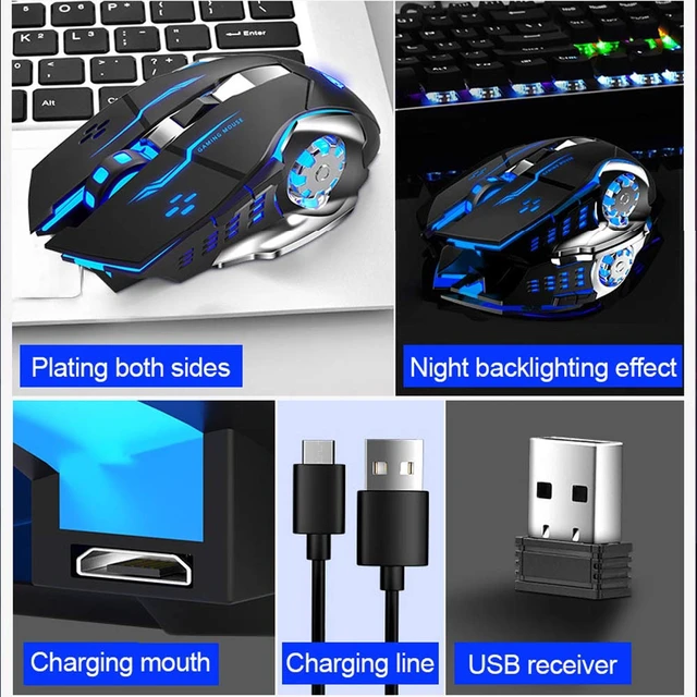 Alt view image 7 of 7 - SC100 Silent White Wireless Mouse Rechargeable, RGB LED Backlit, DPI Adjustable, 2.4G Wireless Optical Computer Gaming Mice with USB Receiver, Punk Cool Mouse for Office/Games
