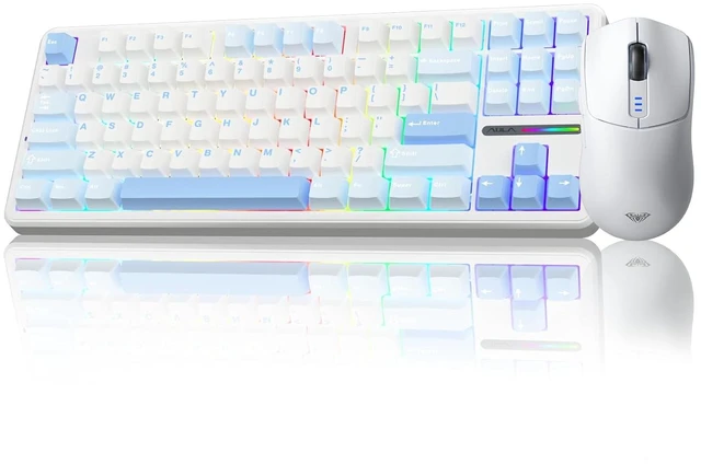 Main image of Wireless Keyboard and Mouse Combo, F87 Mechanical Keyboard+SC580 Wireless Gaming Mouse White