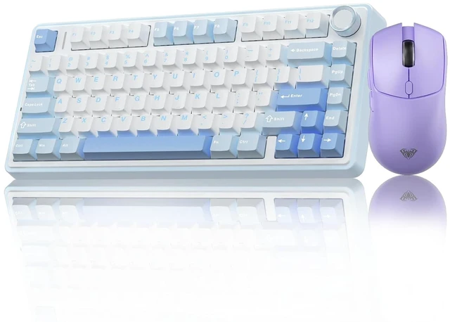 Main image of Wireless Keyboard and Mouse Combo, F75 75% Mechanical Keyboards,Gasket Hot Swappable Keyboard+SC580X Wireless Gaming Mouse Light Purple