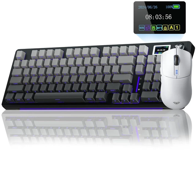 Main image of Wireless Gaming Keyboard and Mouse Combo, S98 Pro Mechanical Keyboards with Screen & Knob,Tri-Mode Hot Swappable Creamy Keyboard+SC580 Wireless Gaming Mouse White