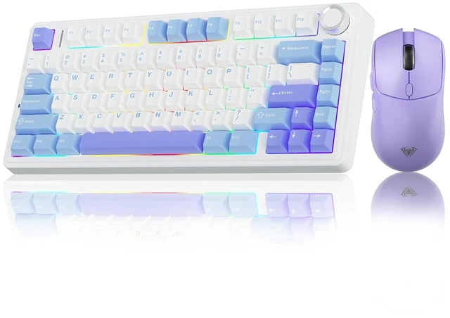 Main image of Wireless Keyboard and Mouse Combo, F75 75% Mechanical Keyboards,Hot Swappable Custom Keyboard+SC580X Wireless Gaming Mouse Light Purple
