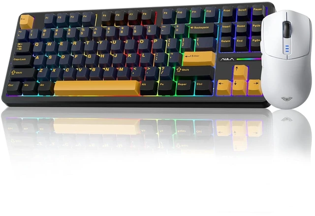 Main image of Wireless Keyboard and Mouse Combo, F87 Mechanical Keyboard+SC580 Wireless Gaming Mouse White