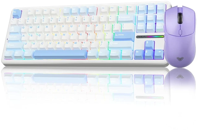 Main image of Wireless Keyboard and Mouse Combo, F87 Mechanical Keyboard+SC580X Wireless Gaming Mouse Light Purple