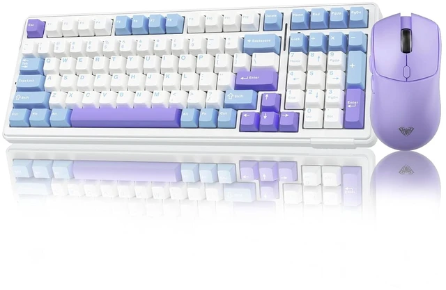 Main image of Wireless Keyboard and Mouse Combo, F99 Mechanical Keyboards Hot Swappable Custom Keyboard+SC580X Wireless Gaming Mouse Light Purple