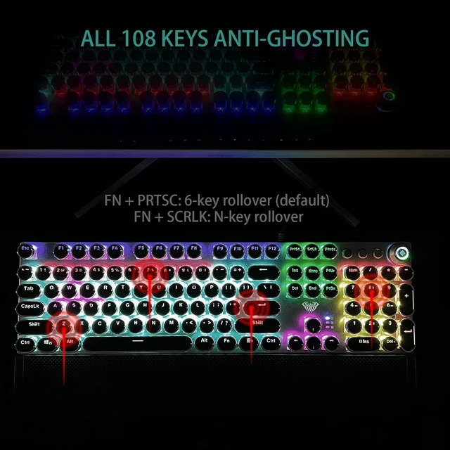 Alt view image 6 of 7 - F2088 Typewriter Style Mechanical Gaming Keyboard Wired, 104 Keys
