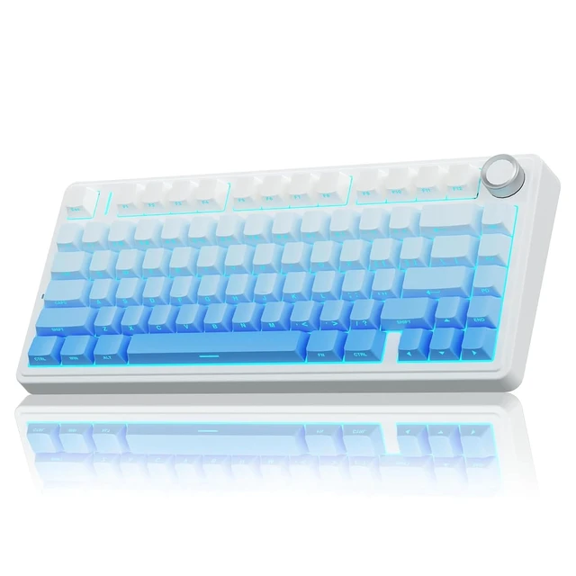 Alt view image 4 of 7 - F75 Gasket Mechanical Keyboard, 75% Wireless Hot Swappable Gaming Keyboard with Five-Layer Padding&Knob, Bluetooth/2.4GHz/USB-C, RGB Light. (Blue)
