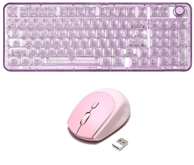 Main image of X98 Clear Wireless Keyboard (Purple, Snow Switch), C2 Wireless Mouse (Pink)