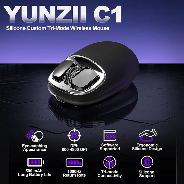 Alt view image 2 of 7 - C1 Wireless Tri-Mode Wireless Mouse 4800 DPI Optical (Black Sliver)