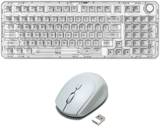 Main image of X98 Clear Wireless Keyboard (White,Snow Switch), C2 Wireless Mouse (Gray)