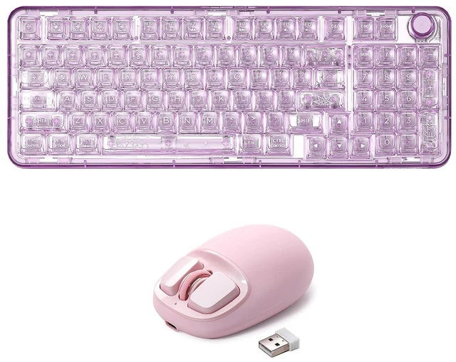 Main image of X98 Clear Wireless Keyboard (Purple, Snow Switch), C1 Wireless Mouse (Pink)