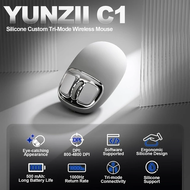 Alt view image 2 of 7 - C1 Wireless Tri-Mode Wireless Mouse 4800 DPI Optical (Gray)
