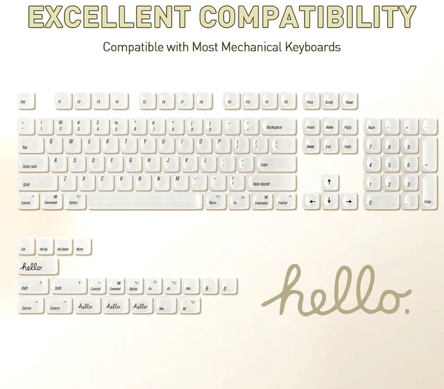 Alt view image 2 of 7 - 126 Keys MOA Ceramic-Style PC Dye-Sub Keycaps (White, MOA)