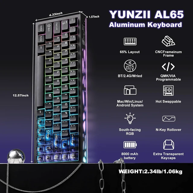 Alt view image 3 of 7 - AL65 Wireless Mechanical Keyboard(Black, Gateron Zero),Spring Tea Keycap Cherry(Cherry Profile, Spring Tea)