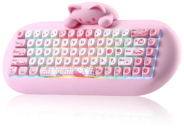 Main image of C68 Silicone Cute Cat Mechanical Keyboard (Pink, Cocoa Cream Switch)
