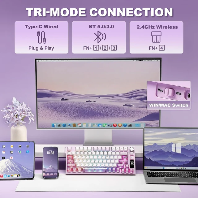 Alt view image 4 of 7 - IF75 QMK VIA Wireless Mechanical Keyboard(Purple,Onyx Gray Switch)