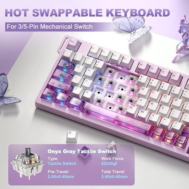 Alt view image 7 of 7 - IF75 QMK VIA Wireless Mechanical Keyboard(Purple,Onyx Gray Switch)