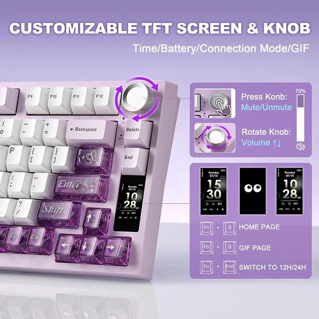 Alt view image 5 of 7 - IF75 QMK VIA Wireless Mechanical Keyboard(Purple,Onyx Gray Switch)