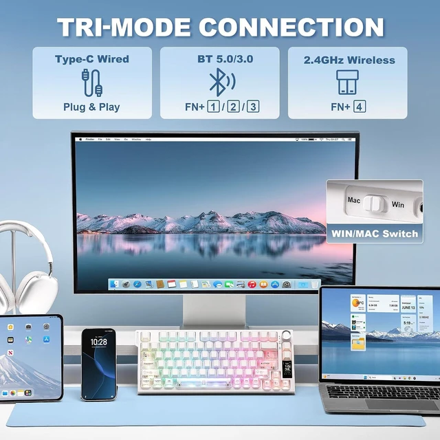 Alt view image 4 of 7 - IF75 QMK VIA Wireless Mechanical Keyboard(White,Candy Switch)