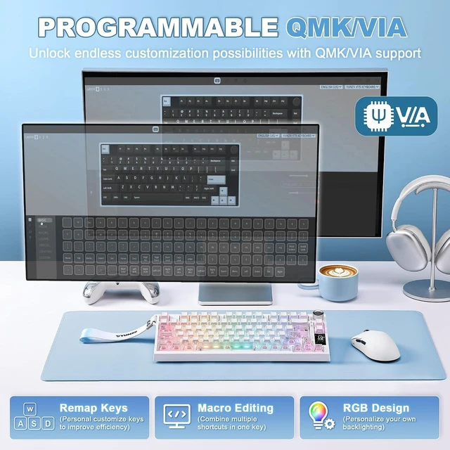 Alt view image 3 of 7 - IF75 QMK VIA Wireless Mechanical Keyboard(White,Candy Switch)