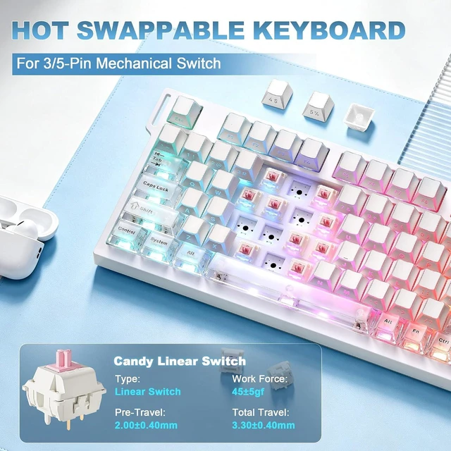 Alt view image 7 of 7 - IF75 QMK VIA Wireless Mechanical Keyboard(White,Candy Switch)