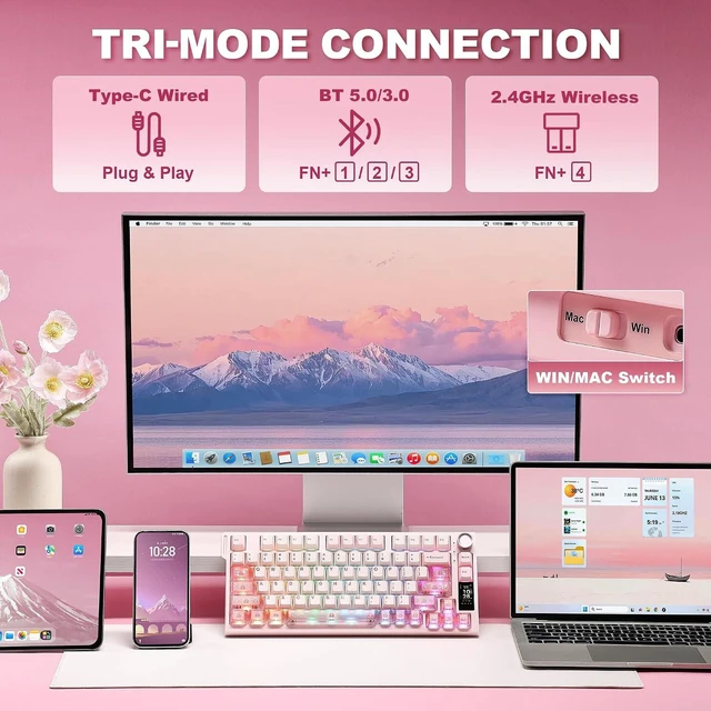 Alt view image 4 of 7 - IF75 QMK VIA Wireless Mechanical Keyboard(Pink,Candy Switch)