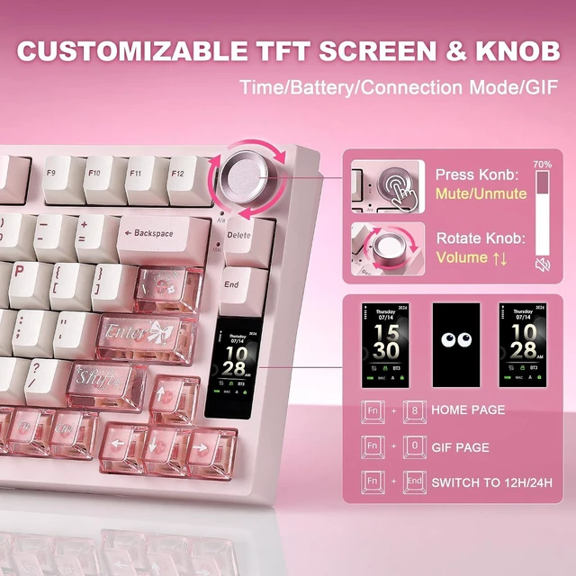 Alt view image 5 of 7 - IF75 QMK VIA Wireless Mechanical Keyboard(Pink,Candy Switch)