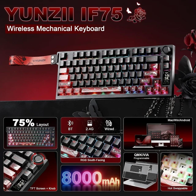 Alt view image 2 of 7 - IF75 QMK VIA Wireless Mechanical Keyboard(Black,Onyx Gray Switch)