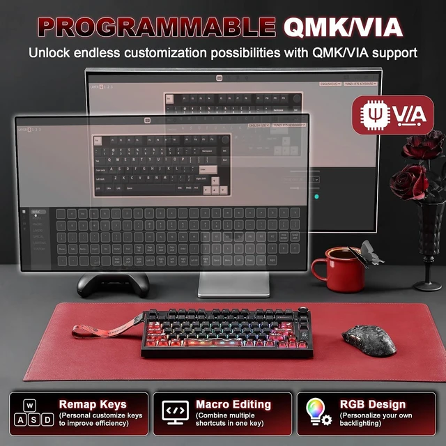 Alt view image 3 of 7 - IF75 QMK VIA Wireless Mechanical Keyboard(Black,Onyx Gray Switch)