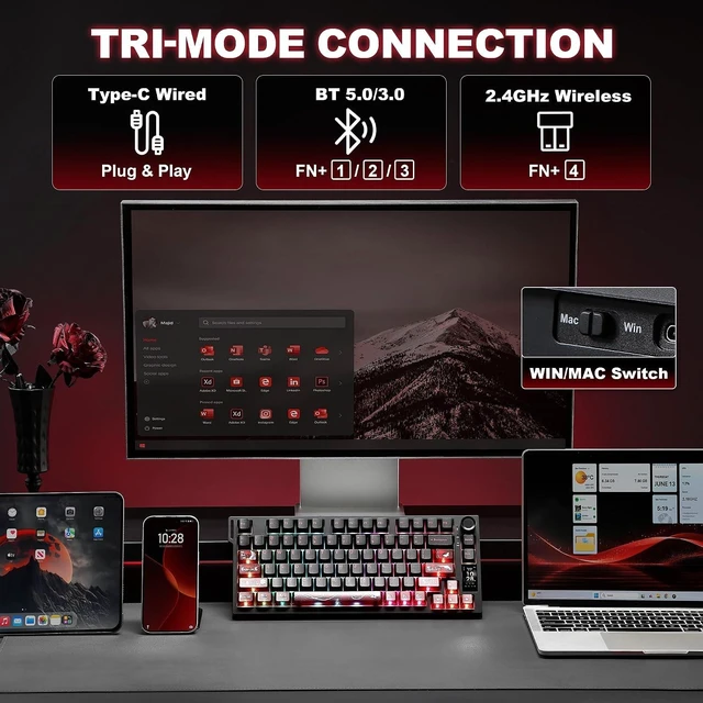 Alt view image 4 of 7 - IF75 QMK VIA Wireless Mechanical Keyboard(Black,Onyx Gray Switch)