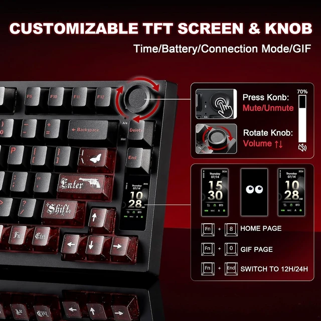 Alt view image 5 of 7 - IF75 QMK VIA Wireless Mechanical Keyboard(Black,Onyx Gray Switch)