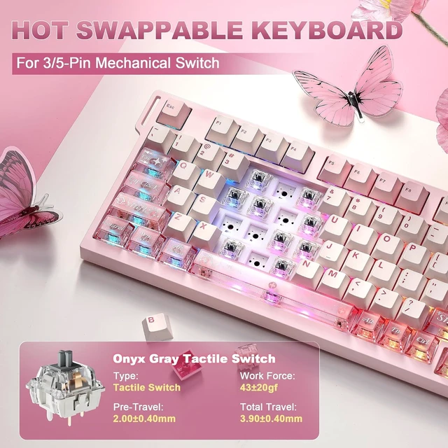 Alt view image 7 of 7 - IF75 QMK VIA Wireless Mechanical Keyboard(Pink,Onyx Gray Switch)