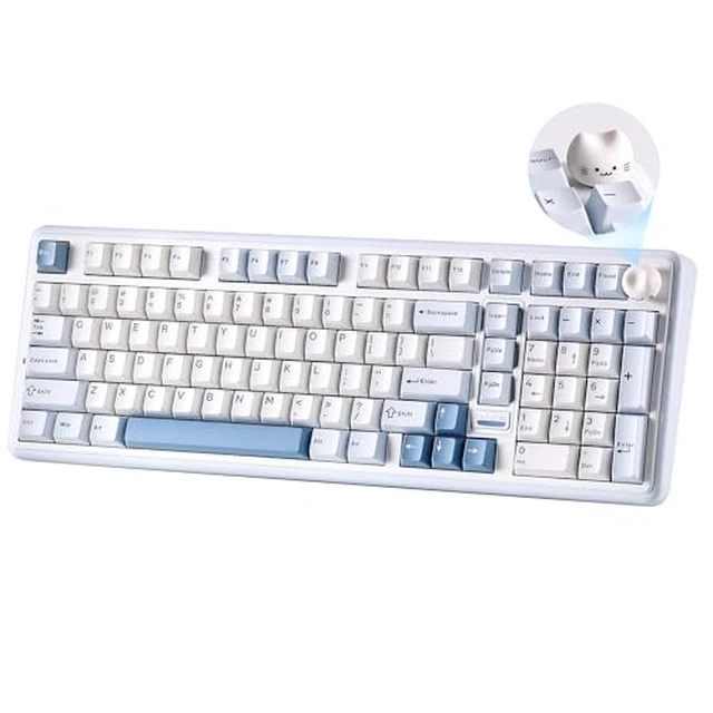 Alt view image 2 of 7 - B98 PRO Wireless Mechanical Keyboard (Blue, Milk V2 Linear Switch), M1 Wireless Mouse (White)