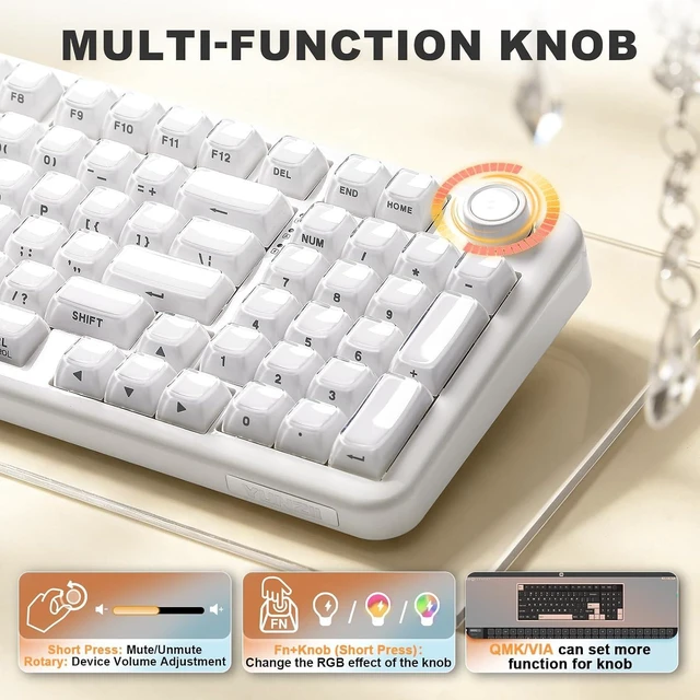 Alt view image 7 of 7 - X98 96% Wireless Hot Swap Keyboard with Knob (Milky White, Snow)
