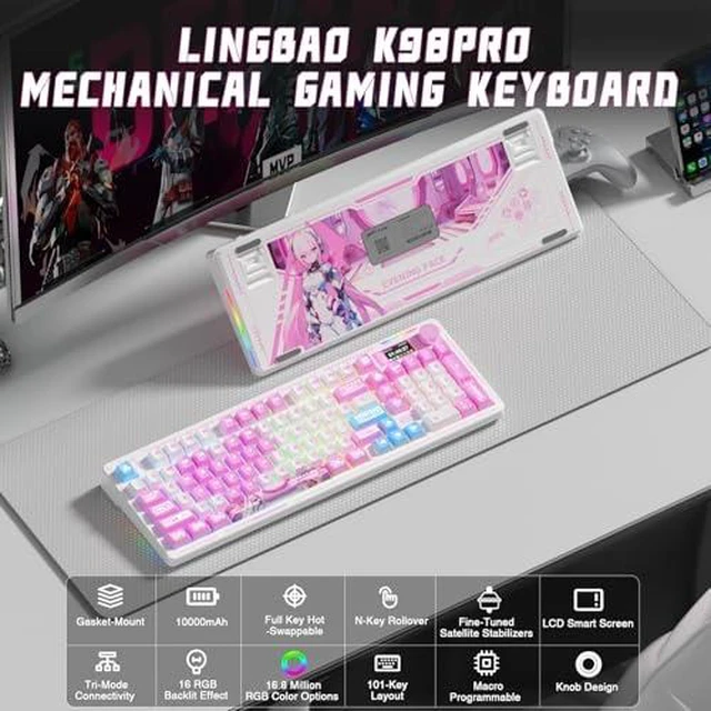 Alt view image 2 of 7 - LINGBAO K98 Pro Wireless Keyboard and Mouse Combo for Gaming, Tri-Mode BT5.0/2.4G/USB-C Wired, 96% Mechanical Keyboard Hot-Swappable,24000 DPI Gaming Mouse for PC/Win/MAC