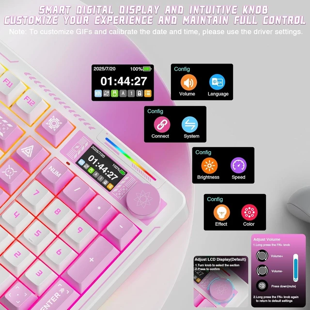 Alt view image 7 of 7 - LINGBAO K98 Pro Wireless Keyboard and Mouse Combo for Gaming, Tri-Mode BT5.0/2.4G/USB-C Wired, 96% Mechanical Keyboard Hot-Swappable,24000 DPI Gaming Mouse for PC/Win/MAC