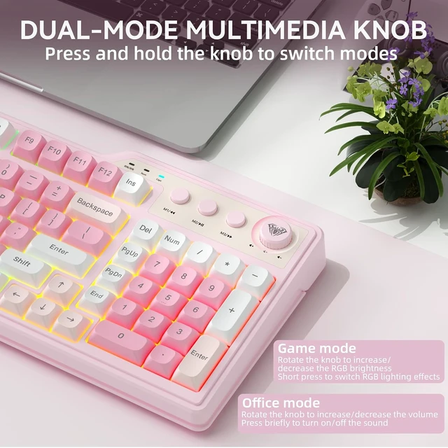 Alt view image 5 of 7 - Aula F3099 Wireless Gaming Computer Keyboard with Number Pad & Knob