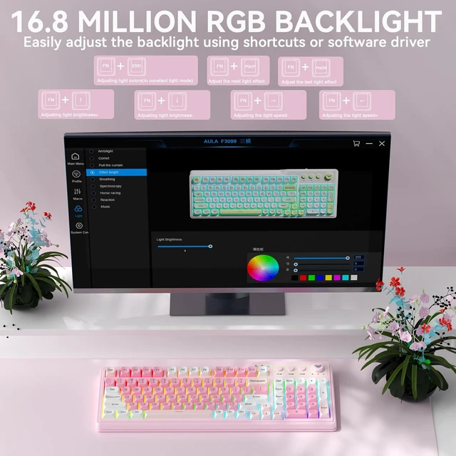 Alt view image 6 of 7 - Aula F3099 Wireless Gaming Computer Keyboard with Number Pad & Knob