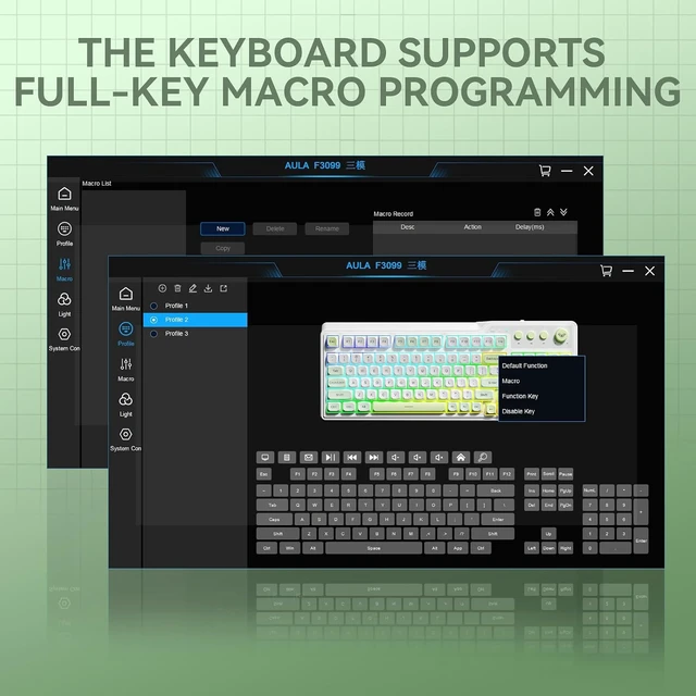 Alt view image 7 of 7 - Aula F3099 Wireless Gaming Computer Keyboard with Number Pad & Knob