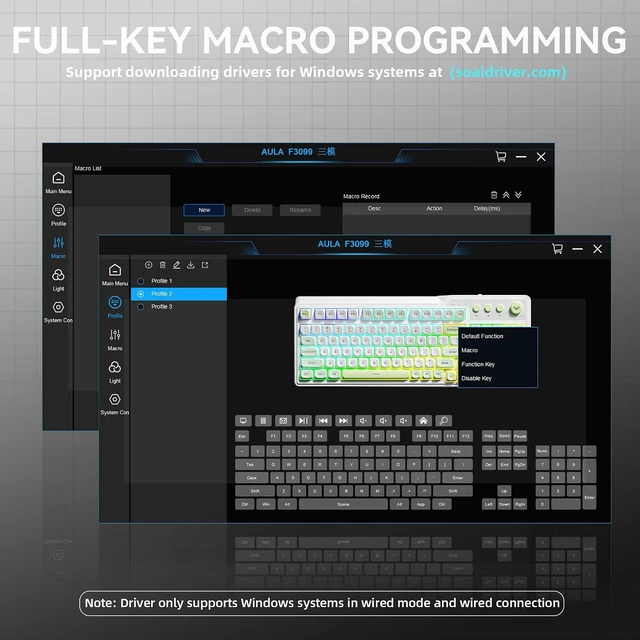 Alt view image 7 of 7 - Aula F3099 Wireless Gaming Computer Keyboard with Number Pad & Knob