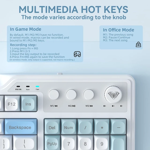 Alt view image 5 of 7 - Aula F3099 Wireless Keyboard with Media Knob RGB Backlit Gaming Keyboard + SOLAKAKA SM850 - Wireless Gaming Mouse - Programmable Buttons,24000 DPI AdjustablePC Gaming & Office Mice for Win/Mac/Linux
