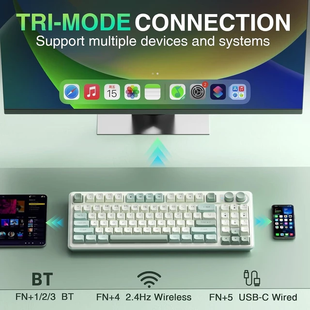 Alt view image 3 of 7 - SOLAKAKA SK90 75% Wireless Gaming Keyboard with Media Knob & Number Pad