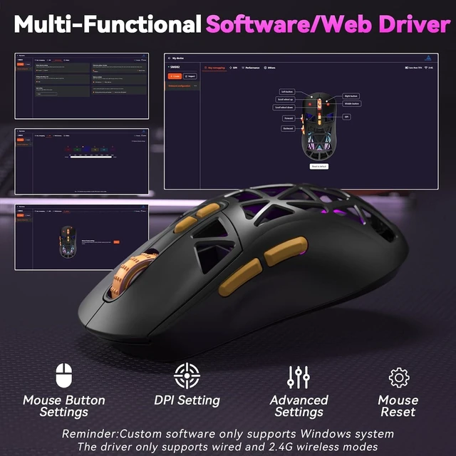 Alt view image 5 of 7 - SOLAKAKA SM802 Wireless Gaming Mouse,24,000 DPI Max,Tri-Mode 2.4GHz/BT/Wired USB Rechargeable White Mouse with RGB,Programmable Macro Buttons,68g Lightweight Computer Mouse for Laptop/PC/Mac