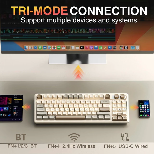 Alt view image 3 of 7 - SOLAKAKA SK90 75% Wireless Gaming Keyboard with Media Knob & Number Pad