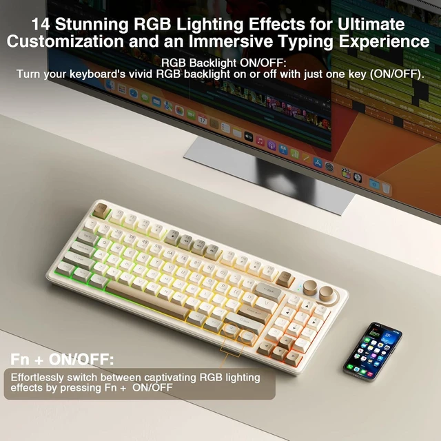 Alt view image 4 of 7 - SOLAKAKA SK90 75% Wireless Gaming Keyboard with Media Knob & Number Pad